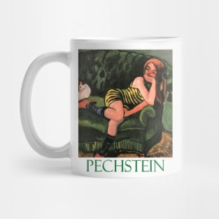 Girl on a Green Sofa with a Cat by Max Pechstein Mug